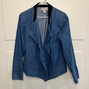 Stonebridge Denim Jacket Womens 14W Velvet Trim Western Style‎ Snap 80s Vintage